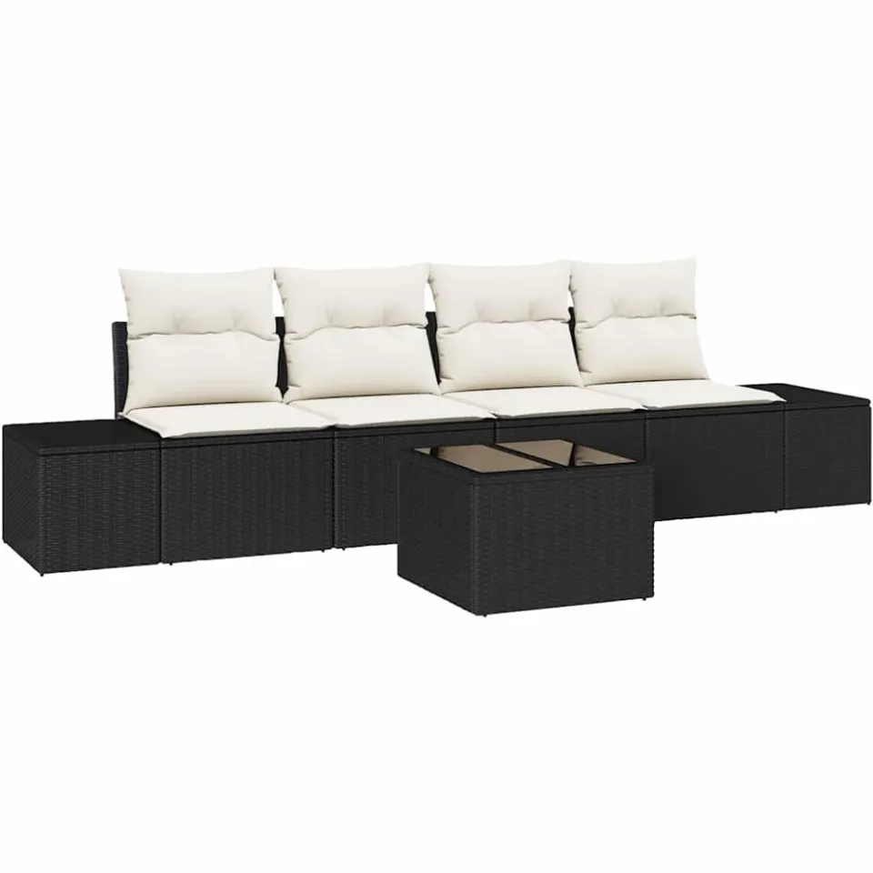vidaXL Tuin Sofa Set 5 st Zwart en Crème poly rattan
