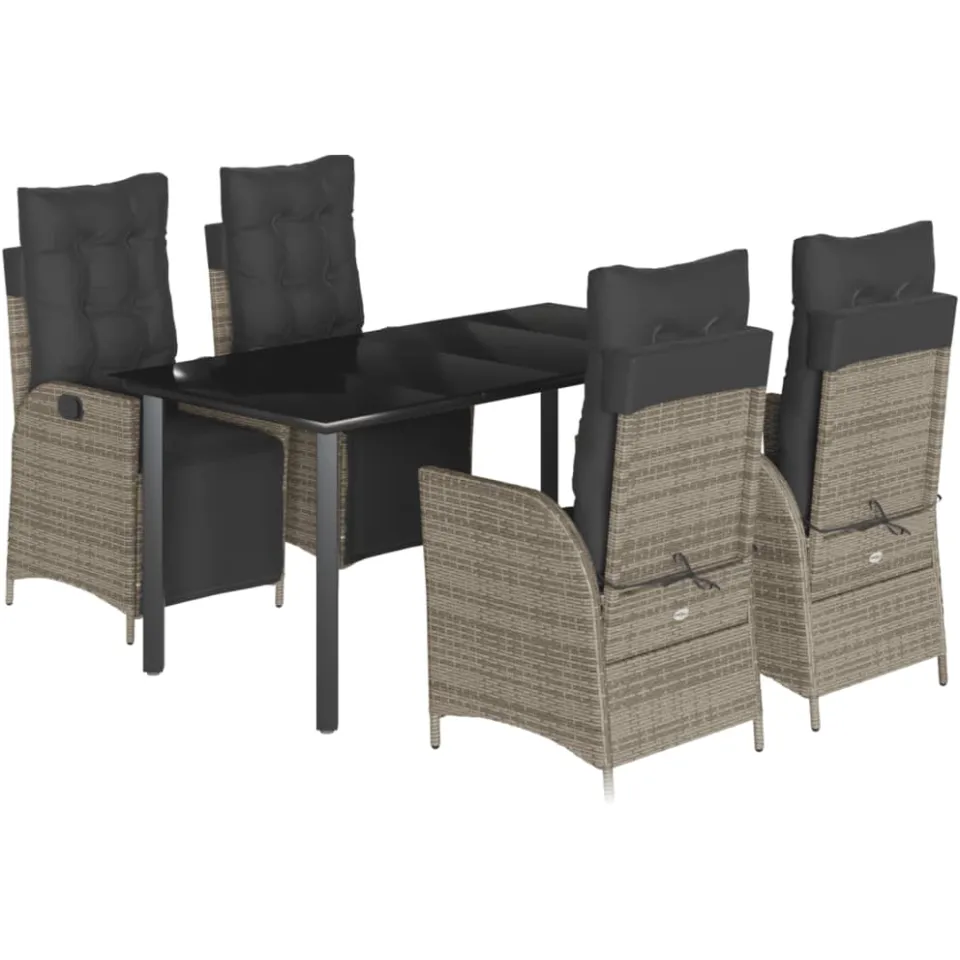 vidaXL 5-delige Tuinset met kussens poly rattan grijs, foto 3