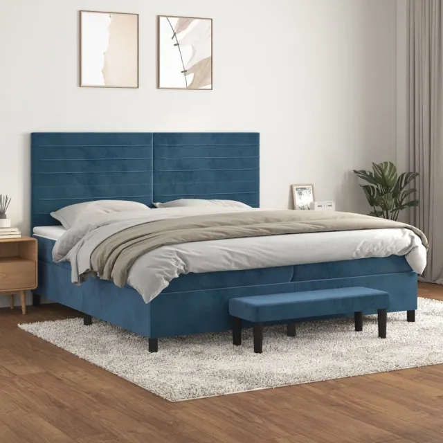vidaXL Boxspring met matras fluweel donkerblauw 200x200 cm blauw