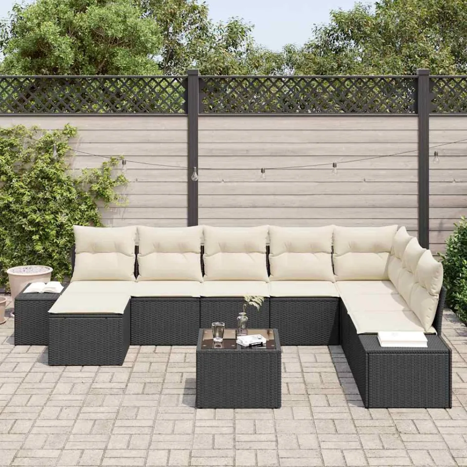 vidaXL Tuin Sofa Set 8 st Zwart en Crème poly rattan, foto 3