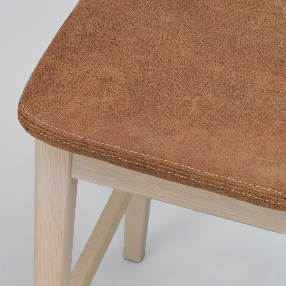 Rowico Home Livermore eikenhouten barkruk whitewash met bruin kunstleer zitkussen - 68 cm, foto 4