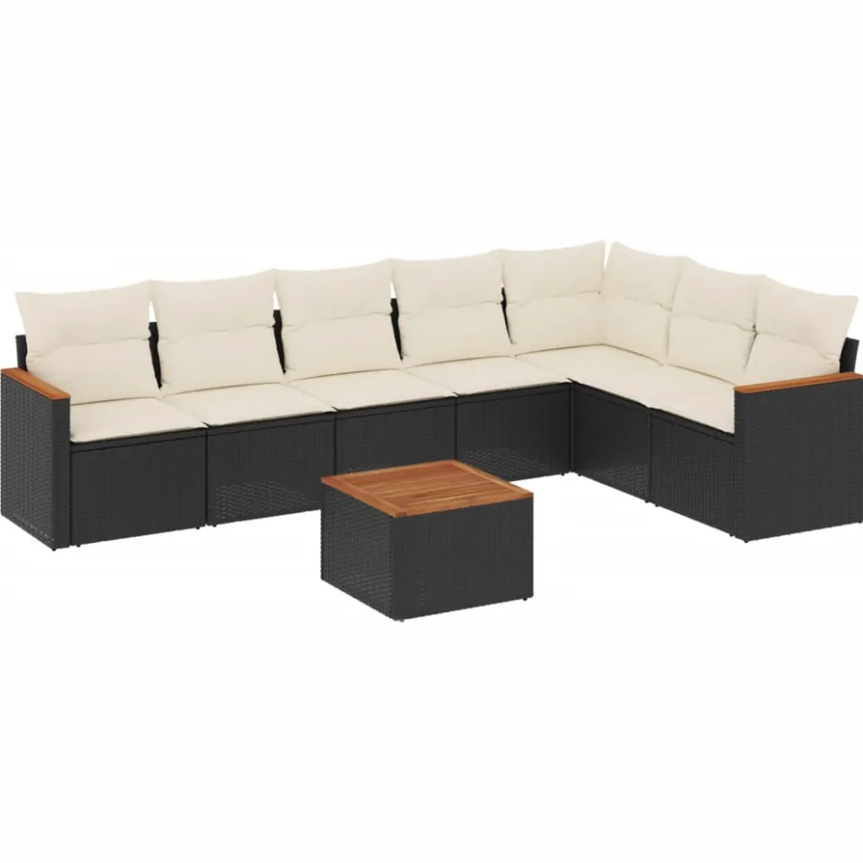 vidaXL 8-delige Loungeset met kussens poly rattan zwart