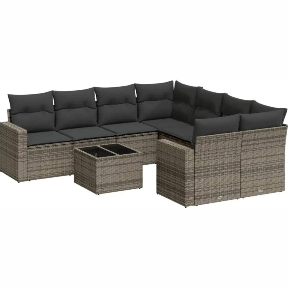 vidaXL 9-delige Loungeset met kussens poly rattan grijs, foto 4