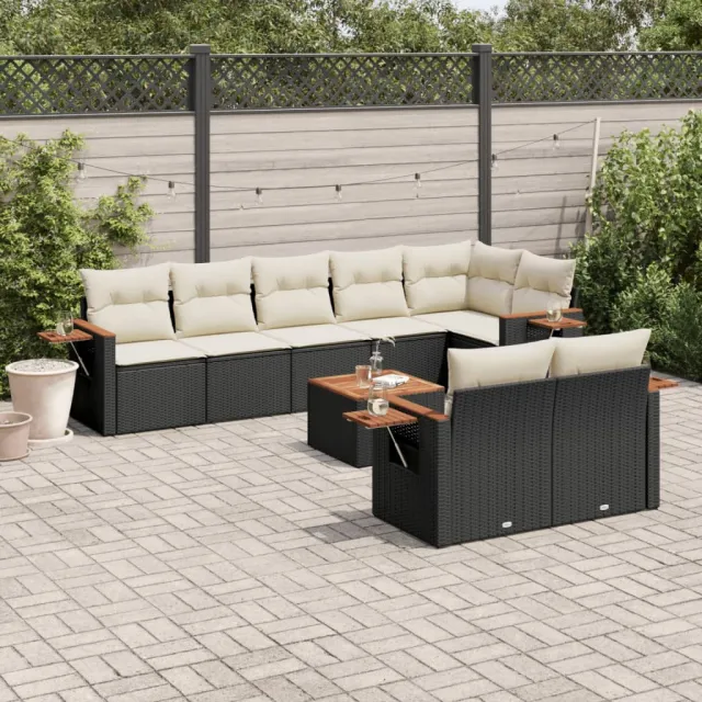 vidaXL 9-delige Loungeset met kussens poly rattan zwart, foto 2
