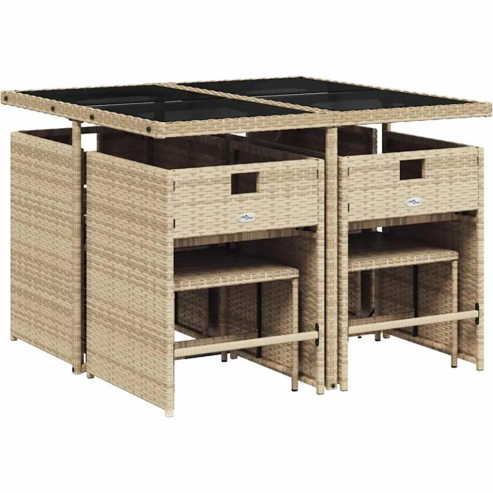 vidaXL 9-delige Tuinset met kussens poly rattan gemengd beige, foto 4