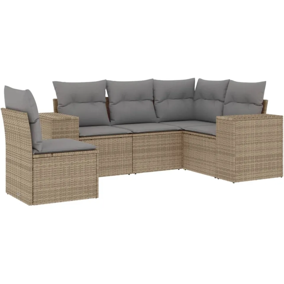 vidaXL 5-delige Loungeset met kussens poly rattan beige, foto 3