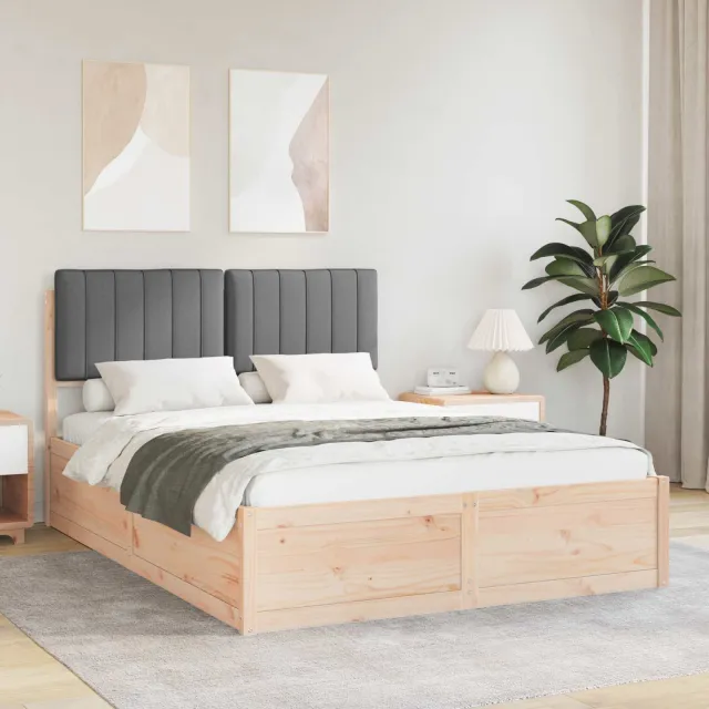 vidaXL Bedframe met Gevoerd Hoofdgedeelte Donkergrijs 135 x 190 cm