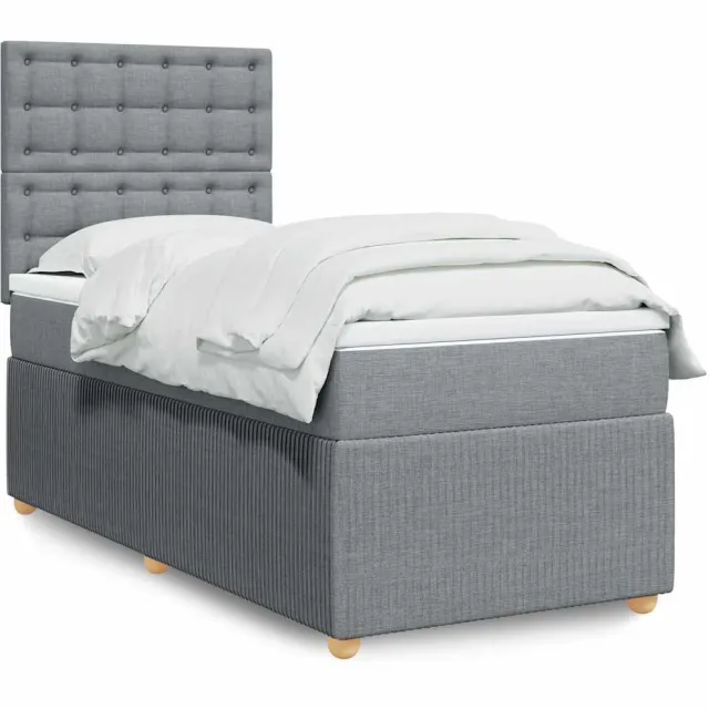 vidaXL Boxspring met matras stof lichtgrijs 90x200 cm grijs