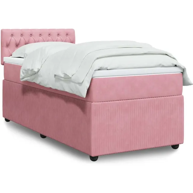 vidaXL Boxspring met matras fluweel roze 80x200 cm