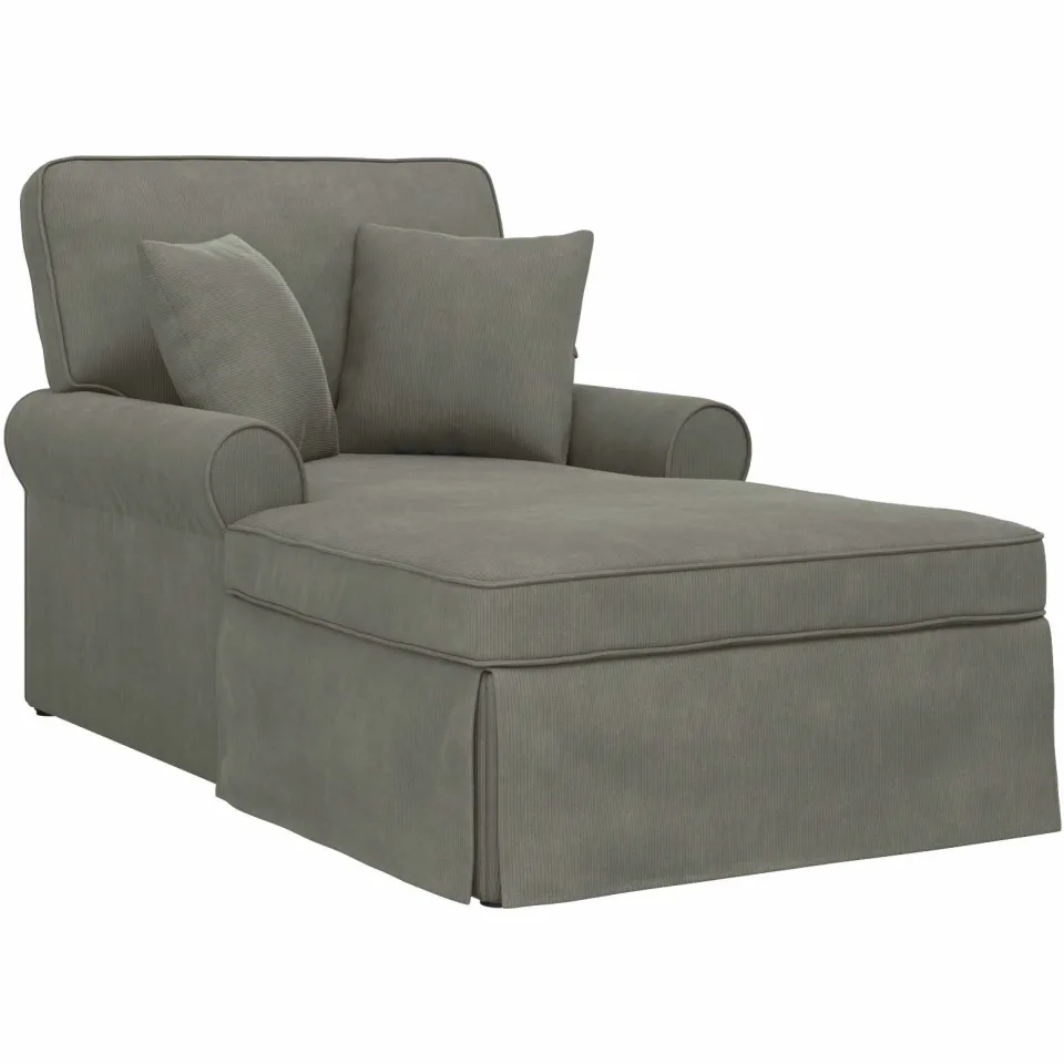 vidaXL Chaise Lounge met Rok 3 st Lichtgrijs Katoen Stof, foto 4