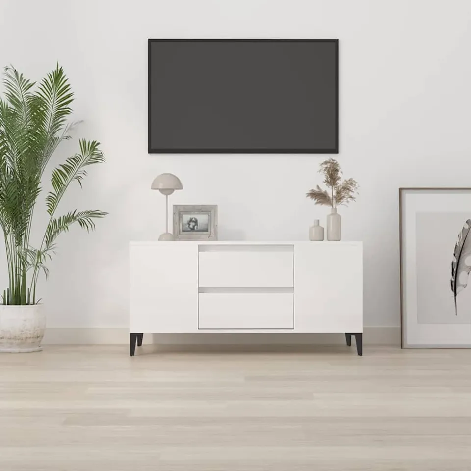 vidaXL Tv-meubel 102x44,5x50 cm bewerkt hout hoogglans wit, foto 3
