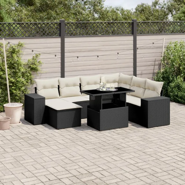 vidaXL 8-delige Loungeset met kussens poly rattan zwart, foto 2