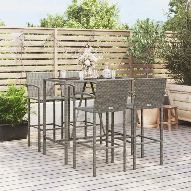 vidaXL 5-delige Tuinbarset poly rattan grijs, foto 2
