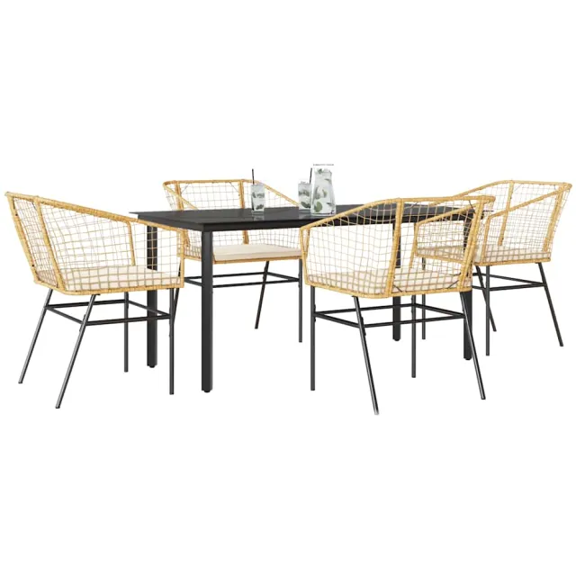 vidaXL 5-delige Tuinset met kussens poly rattan glas bruin