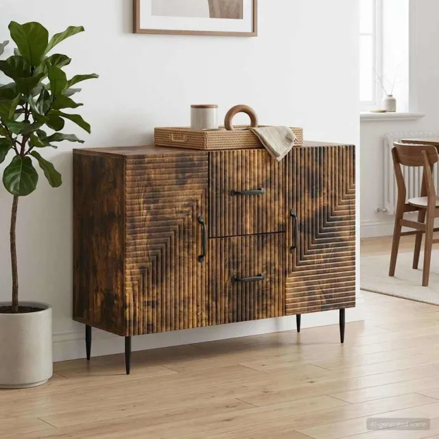 vidaXL Dressoir met lade Gerookt eiken 89 x 34,5 x 60 cm Bewerkt hout Bruin