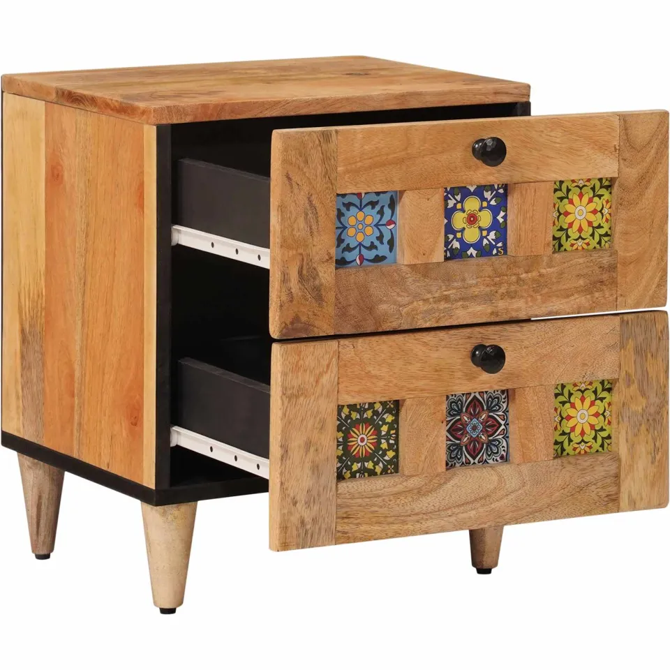 vidaXL Nachtkastje Naturel 40 x 33 x 46 cm Massief Mango Hout, foto 2