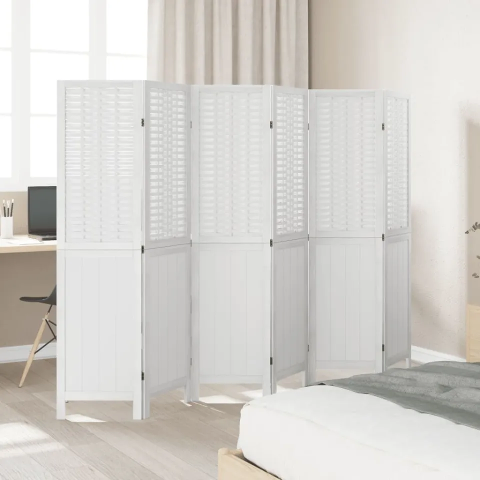 vidaXL Kamerscherm met 6 panelen massief paulowniahout wit, foto 3