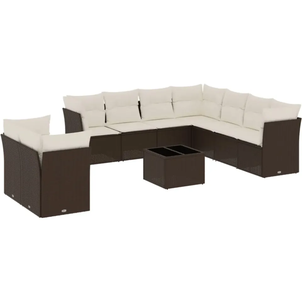 vidaXL 10-delige Loungeset met kussens poly rattan bruin