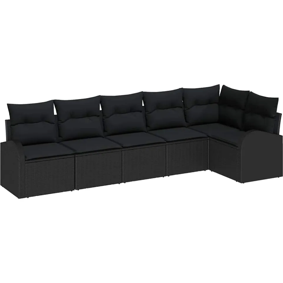 vidaXL Tuin Sofa Set met kussen 6 pcs Zwart Poly riet, foto 4