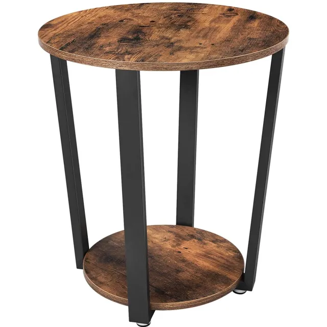 LEOBERT LET57X - Ronde bijzettafel met plank - Rustiek bruin/zwart - Diameter 50 cm