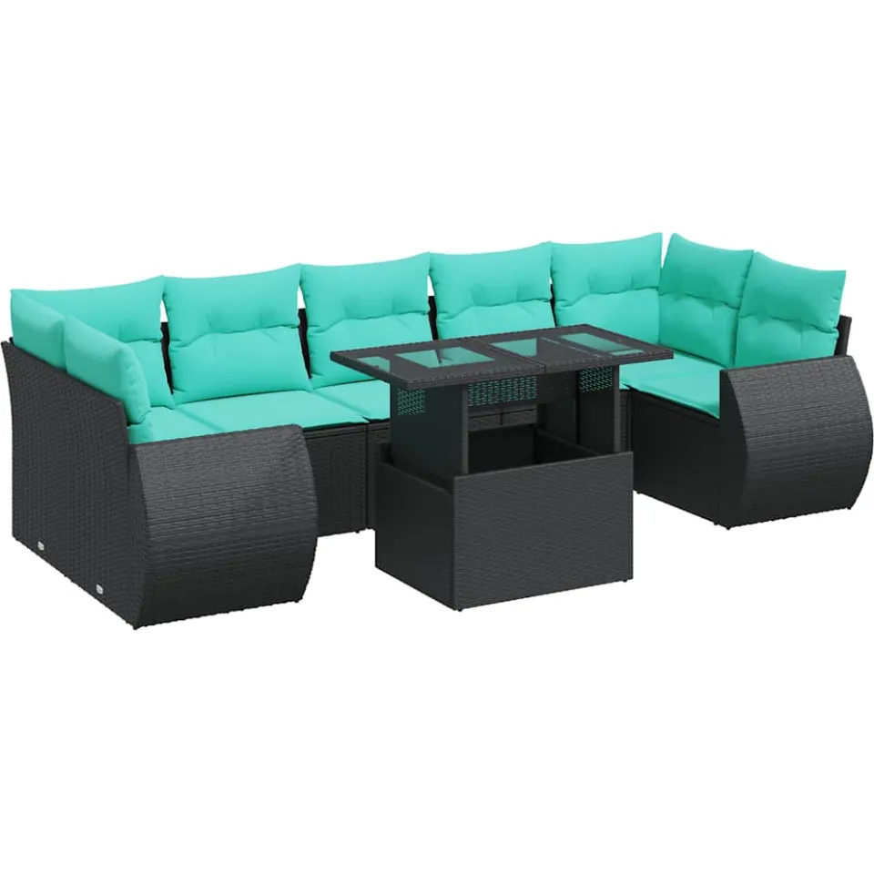 vidaXL 8-delige Loungeset met kussens poly rattan acacia zwart, foto 3