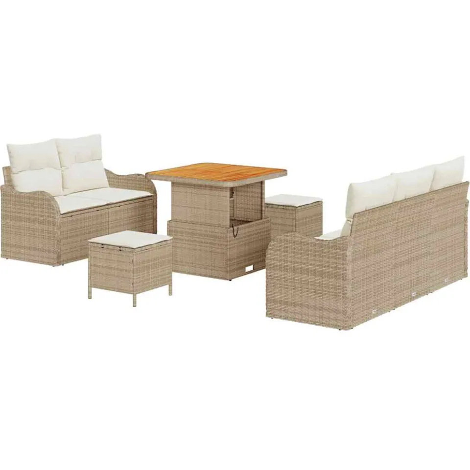 vidaXL Tuinbankenset 8 st Beige poly rattan, foto 4