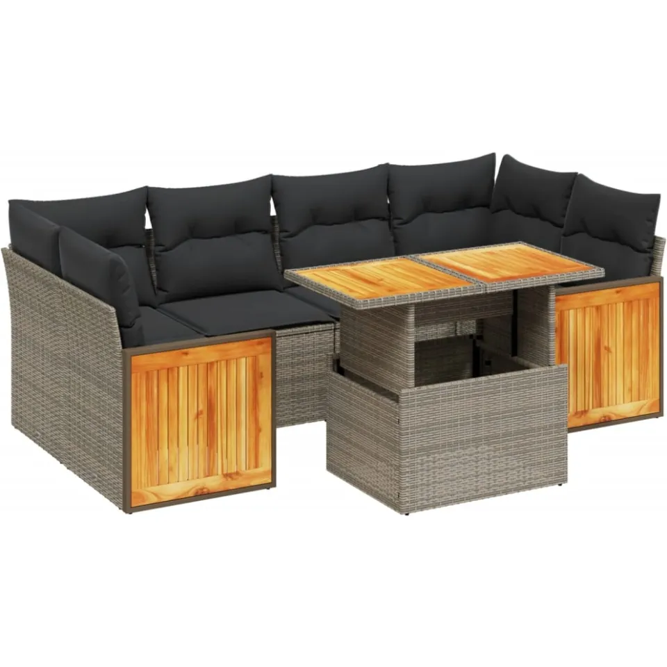 vidaXL 7-delige Loungeset met kussens poly rattan grijs, foto 3