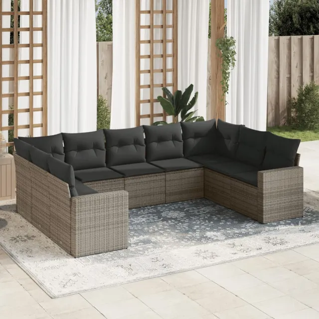 vidaXL 9-delige Loungeset met kussens poly rattan grijs, foto 2