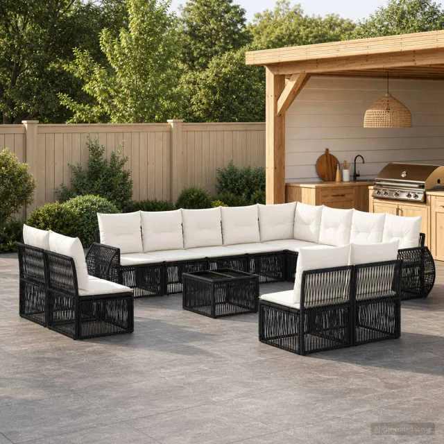 vidaXL Tuinbankenset 13 st Zwart en Cream Wit poly rattan, foto 2