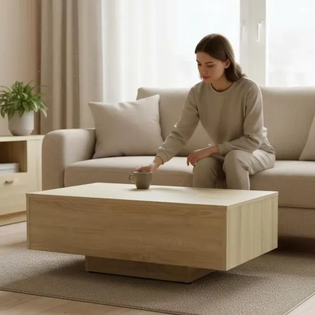 CreateEcom Salontafel - Bijzettafel - Woonkamer tafel - Koffietafel - Praktische Salontafel met Tijdloos Design - Eiken - 85x55x31cm hout