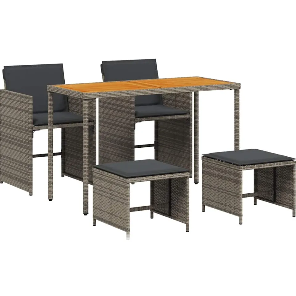 vidaXL 5-delige Tuinset met kussens poly rattan grijs, foto 3