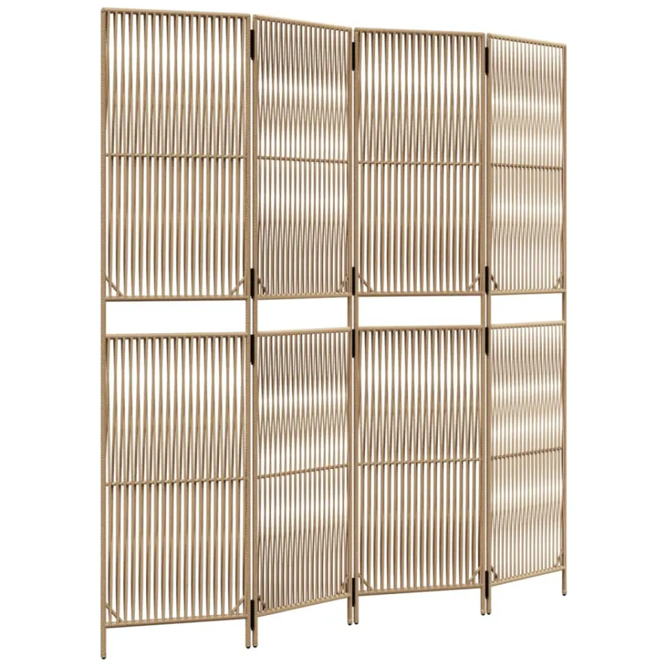 vidaXL Kamerscherm 4 panelen poly rattan beige, foto 4