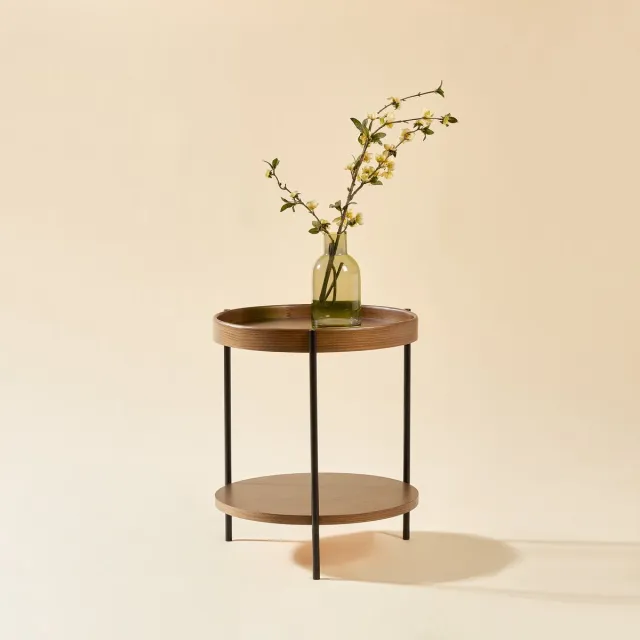 COVREO Salontafel 69x38 cm walnoot, dubbel niveau van hout en metaal