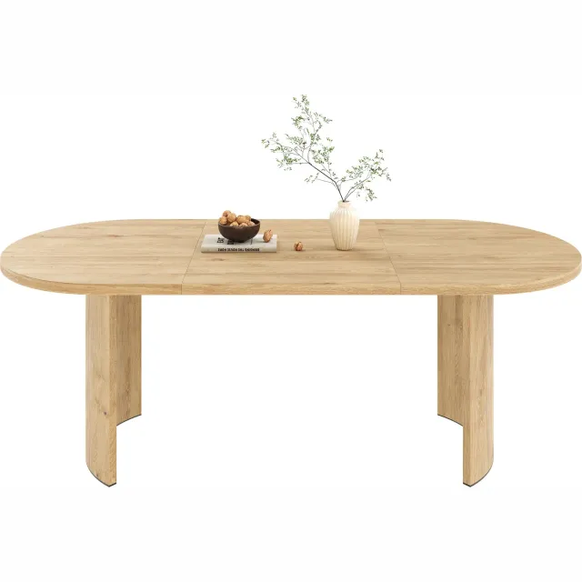 REDOM Eettafel 200 x 90 cm - Afgerond tafelblad en gebogen poten - Eikenkleur Eiken kleur
