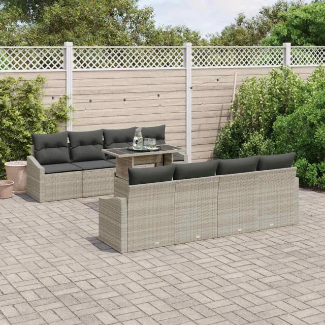 vidaXL Tuin Sofa Set 9 st Lichtgrijs poly rattan zwart, foto 2
