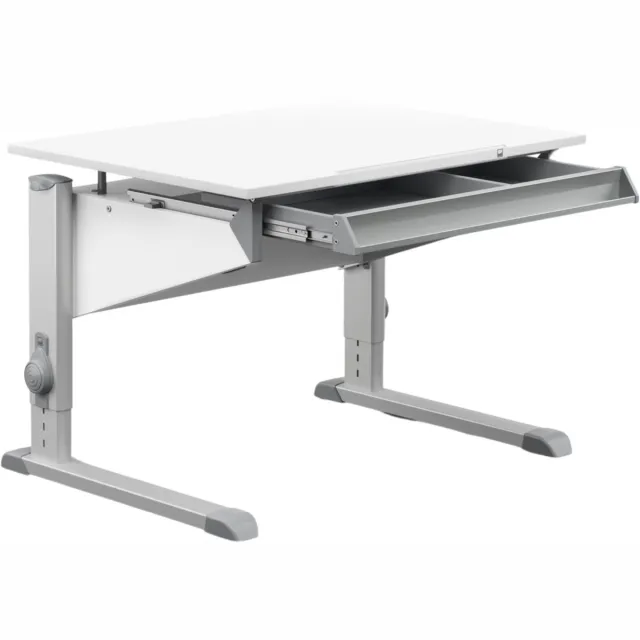Moll World Moll Sprinter Compact Kinderbureau - Met Side Top - In hoogte verstelbaar - Kantelbaar blad - Ergonomisch en meegroeiend bureau - Voor schoolkinderen - Wit/Grijs