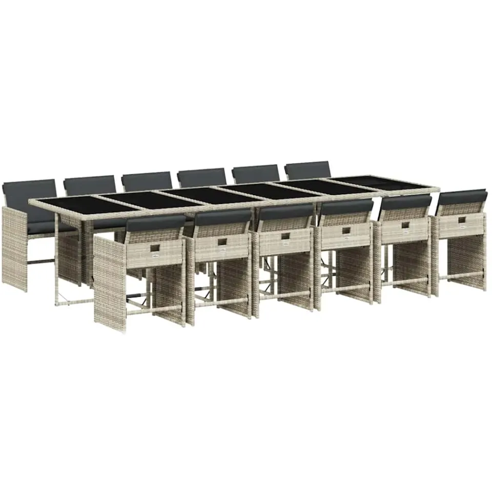vidaXL 13-delige Tuinset met kussens poly rattan lichtgrijs grijs, foto 3