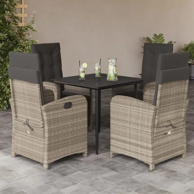 vidaXL 5-delige Tuinset met kussens poly rattan lichtgrijs grijs, foto 2