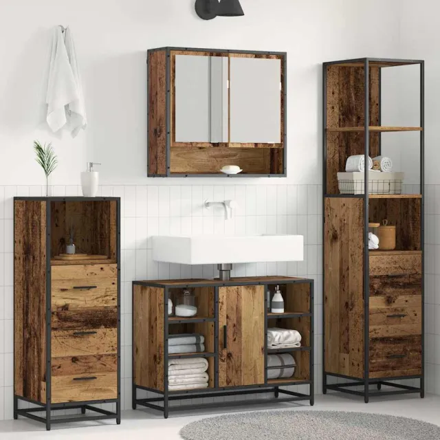 vidaXL Badkamermeubelset 3 st Oud Hout Bewerkt hout Bruin