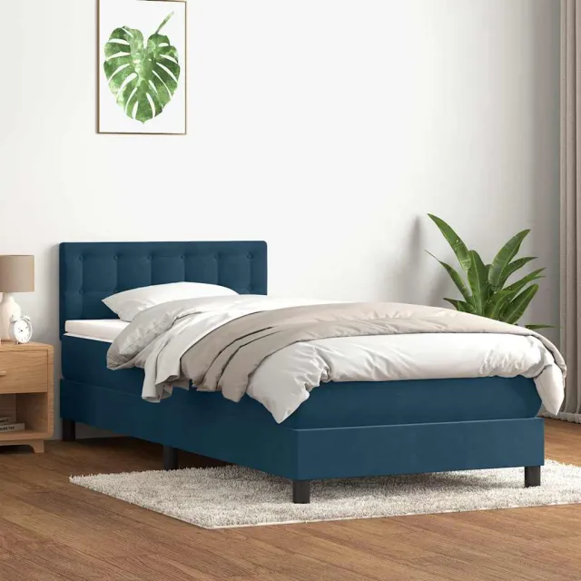 vidaXL Boxspring met matras fluweel donkerblauw 80x220 cm blauw