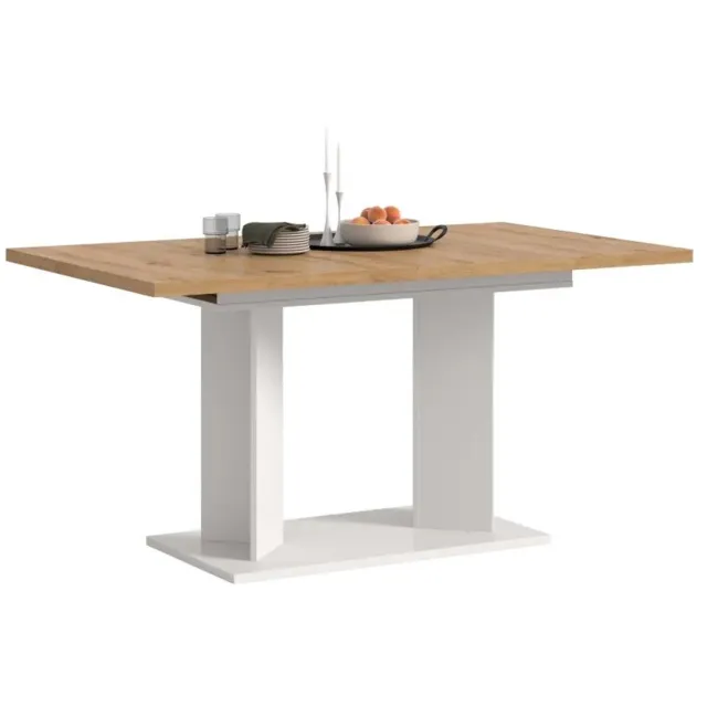 Furnilux Eettafel Artisan Eiken - Moderne Witte Eettafel 190 cm - Met Dubbelzuil Onderstel Bruin