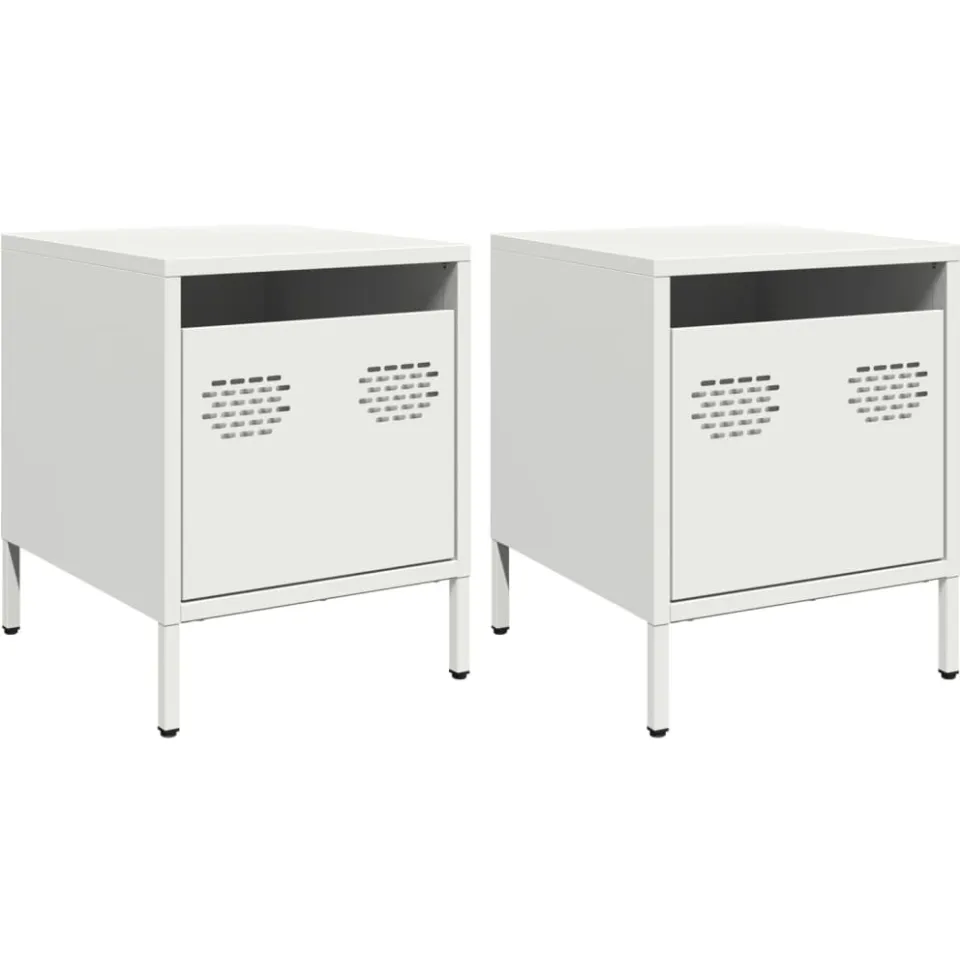 vidaXL Nachtkastjes 2 st 35x39x43,5 cm staal wit, foto 3