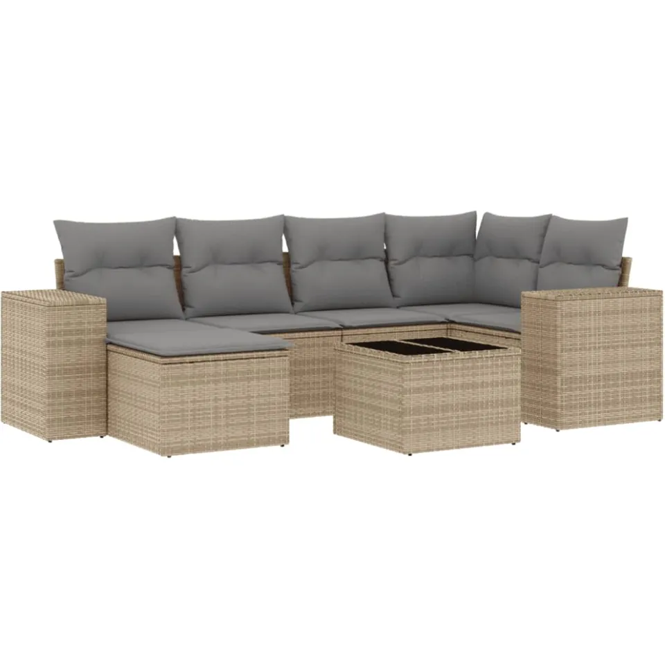 vidaXL 7-delige Loungeset met kussens poly rattan beige