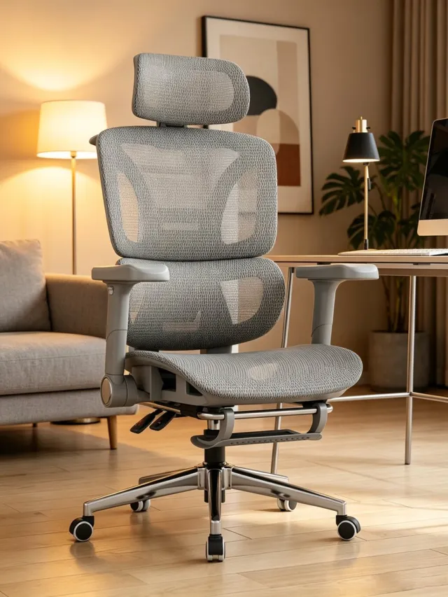 learnlogic Ergonomische bureaustoel met mesh bekleding en voetensteun | Hoge rugleuning met lendensteun | Verstelbare hoofdsteun en armleuningen | Moderne grijze draaistoel voor gamen en kantoorwerkgeschikt voor thuiswerkplekken grijs