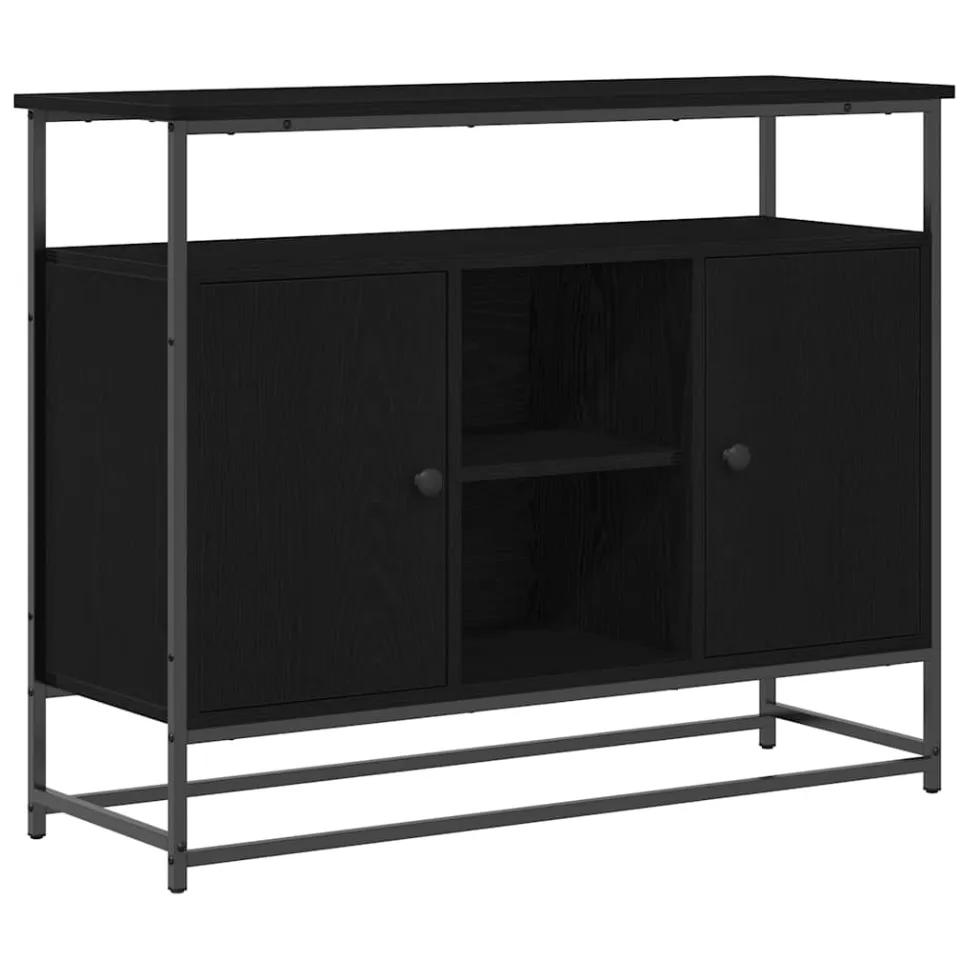 vidaXL Dressoir Zwart Eiken 100 x 35 x 80 cm Bewerkt hout, foto 3
