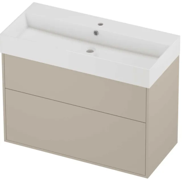 Proline Zara Badmeubelset Porselein Loft 1 Kraangat Voor Grepen 100x46x78 cm Glans Wit Soft Linen Beige