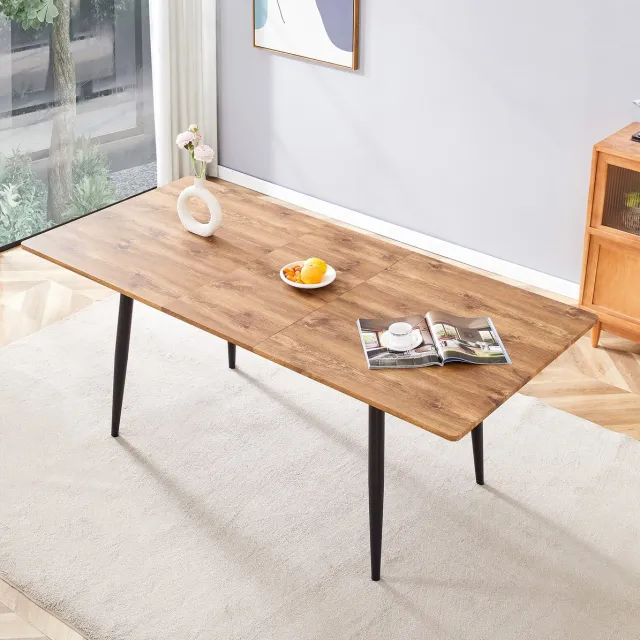 COVREO Eettafel 190,5x80x75 cm - houtlook, MDF en metalen poten, voor 6 tot 8 personen Houtkleur