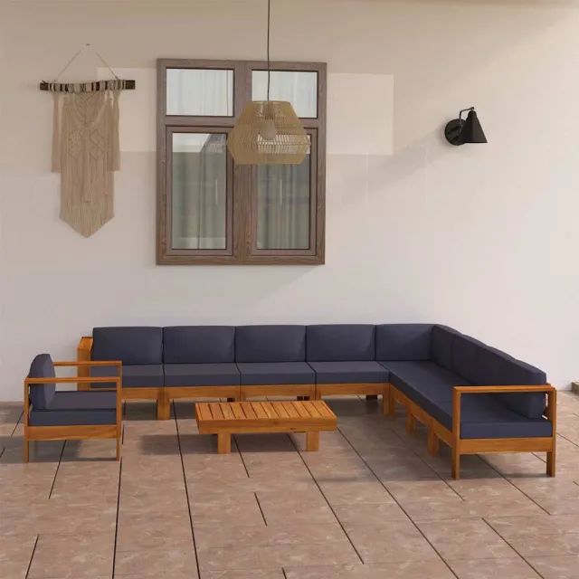 vidaXL 10-delige Loungeset met donkergrijze kussens acaciahout grijs, foto 2