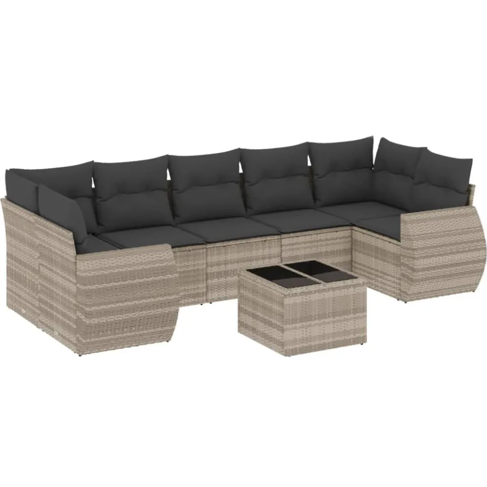 vidaXL 8-delige Loungeset met kussens poly rattan lichtgrijs grijs, foto 4