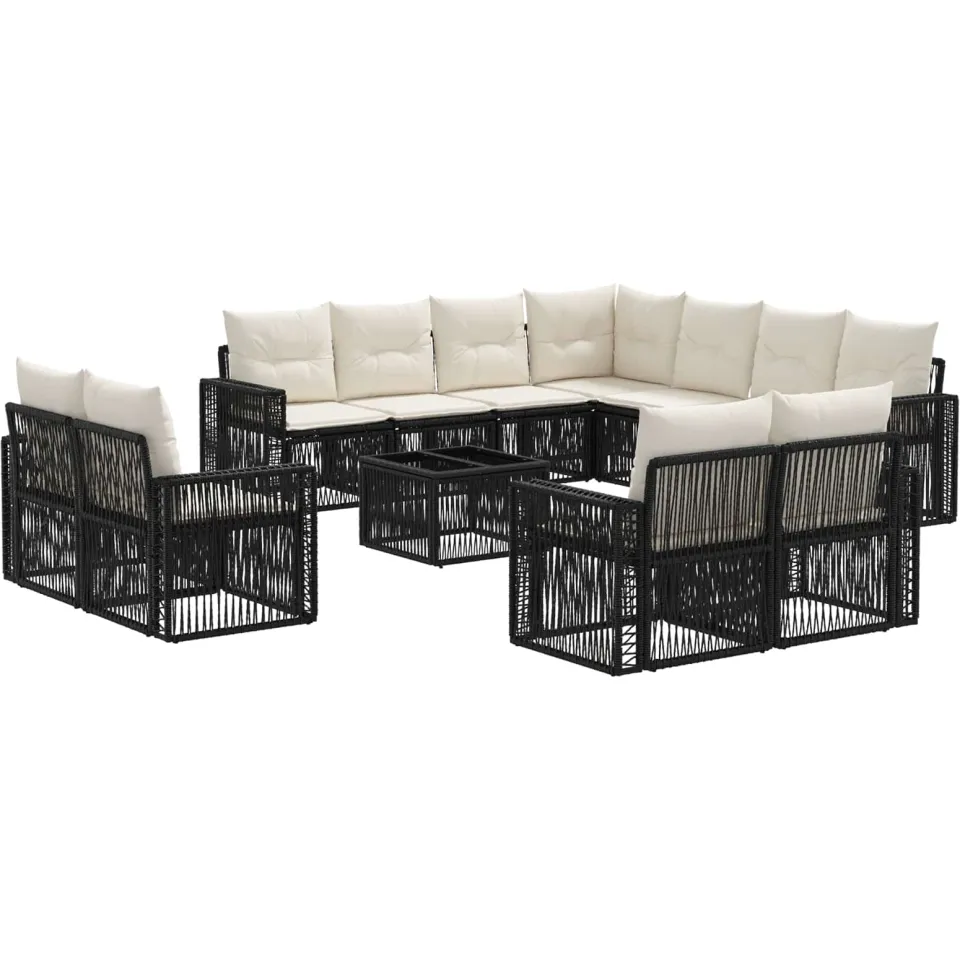 vidaXL Tuinbankenset 12 st 11-zits Zwart en Cream Wit poly rattan, foto 4